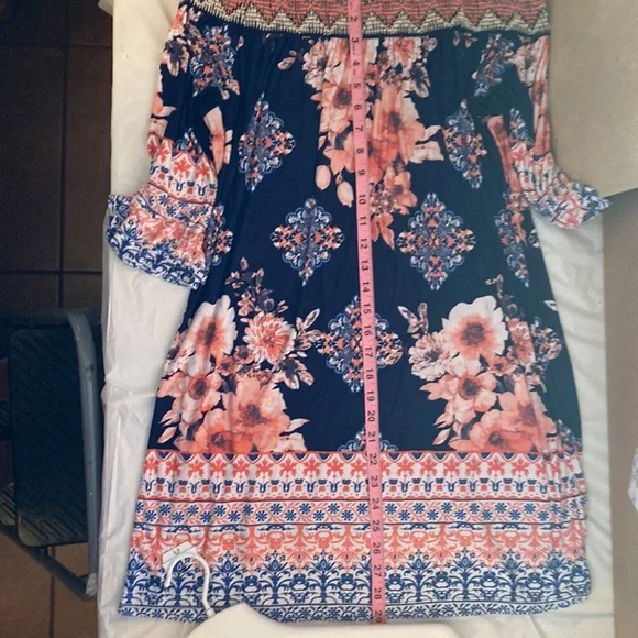strapless open back dress Luxurious Blue/Orange Roses Women's Midi Dress Yuliya Magdych L / Blue/Orange